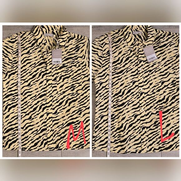 EVERLANE The Poplin Short-Sleeve Shirt Pale Yellow Tiger Stripe NWT - Picture 8 of 8